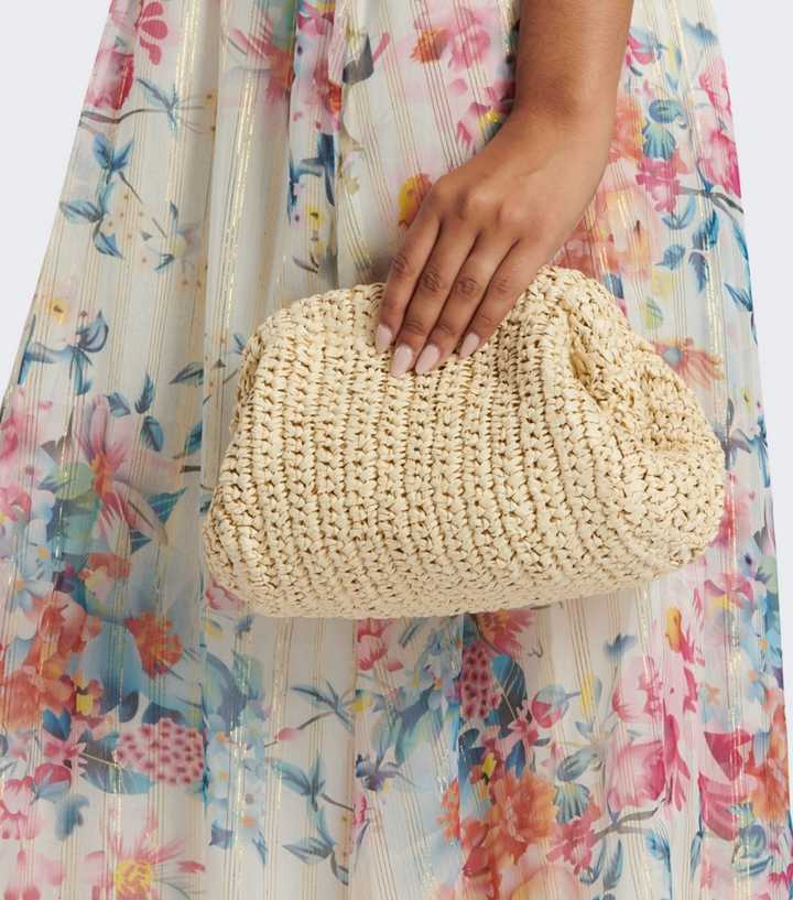 South Beach Cream Straw Clutch Bag