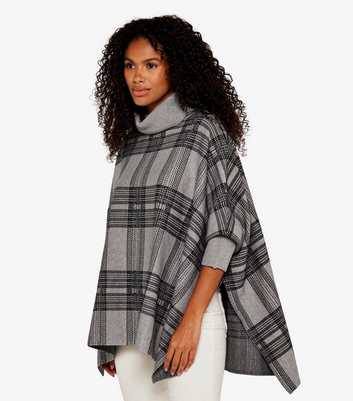 Apricot Light Grey Check Roll Neck Knitted Poncho