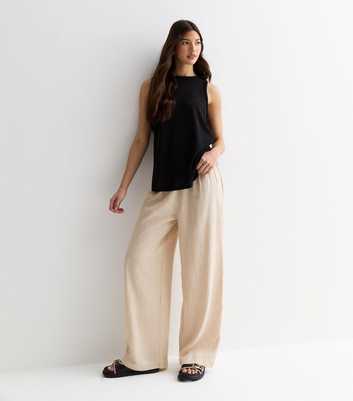 ONLY Stone Linen Blend Wide Leg Trousers