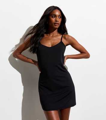 Black Stretch Strappy Mini Slip Dress