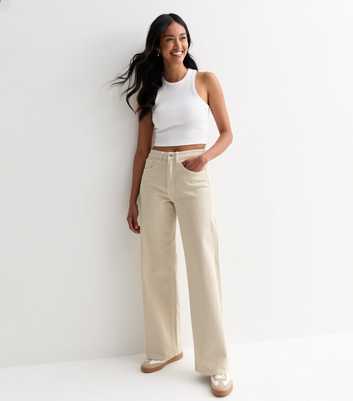 ONLY Off White High-Waisted Wide Leg Jeans 