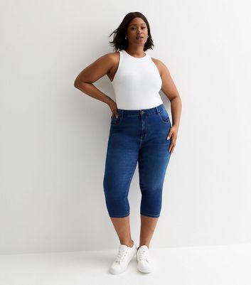 Only Curve Blue High Waisted Crop Skinny Jeans New Look