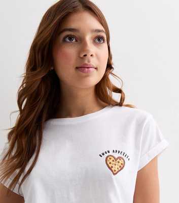 Girls White Cotton Buon Appetito Logo T-Shirt