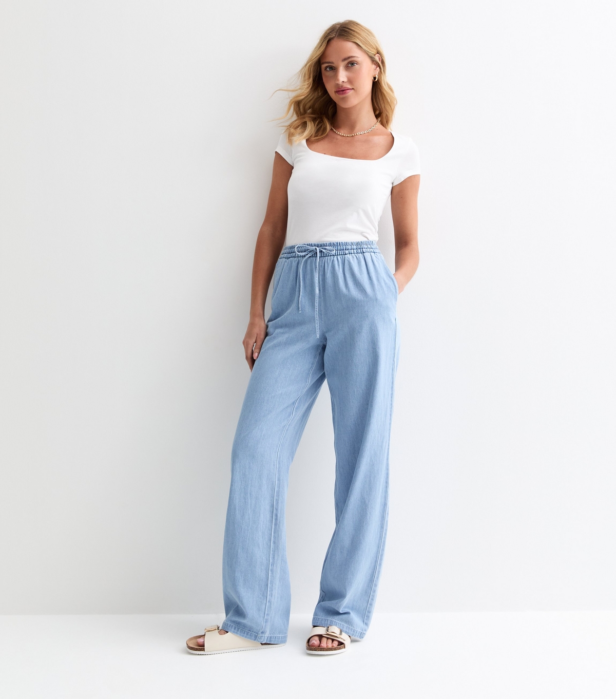 Women's Blue Drawstring Wide Leg Trousers JDY New Look