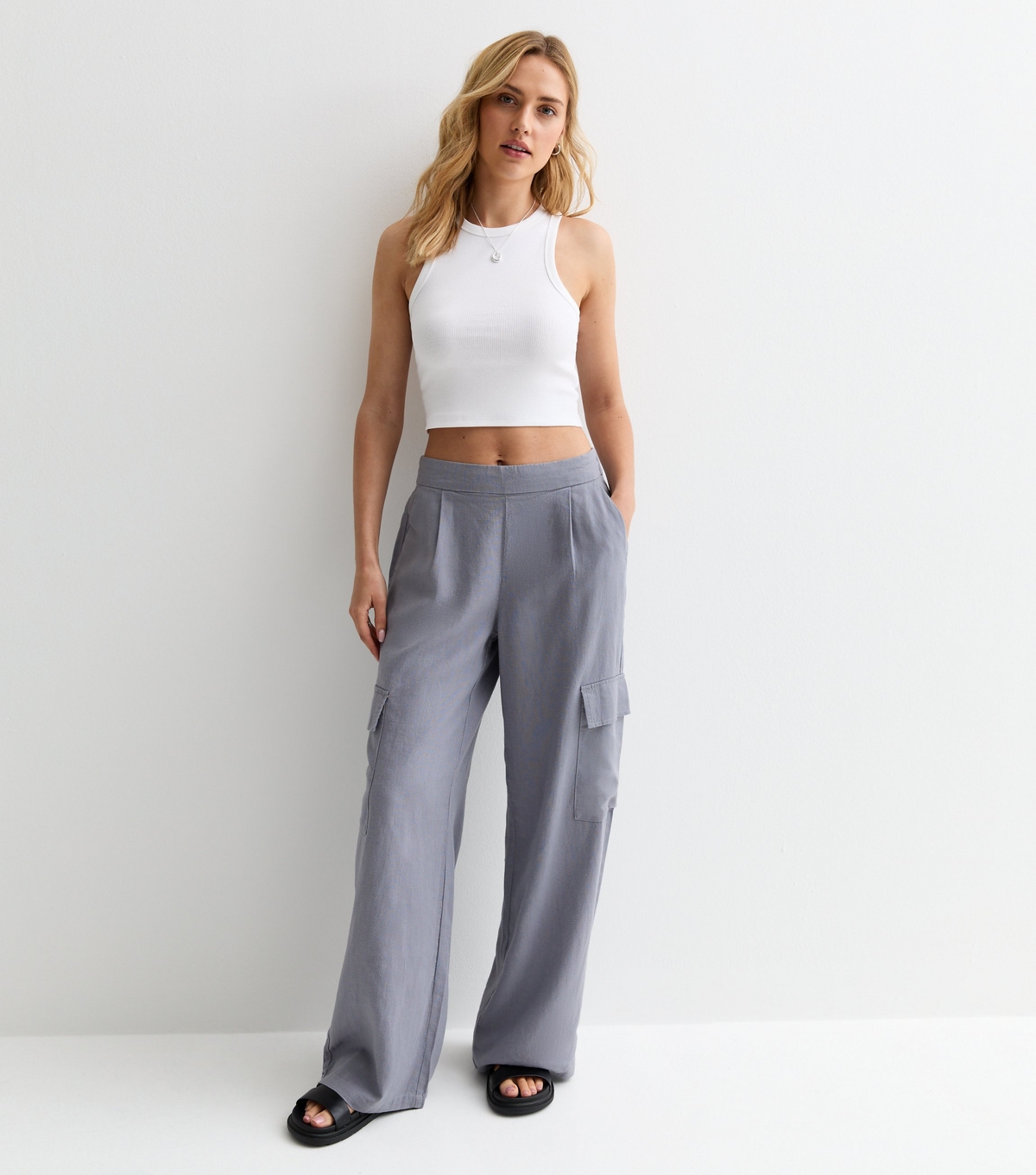 Women's Light Grey Linen Blend Cargo Trousers JDY New Look