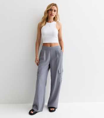 JDY Light Grey Linen Blend Cargo Trousers