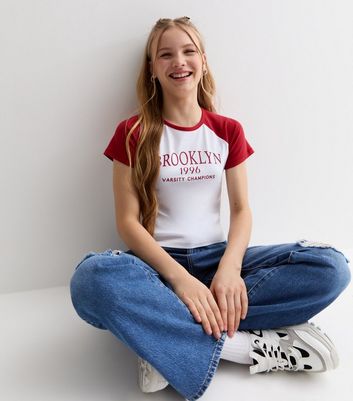 Girls Red Brooklyn Logo Raglan T-Shirt New Look