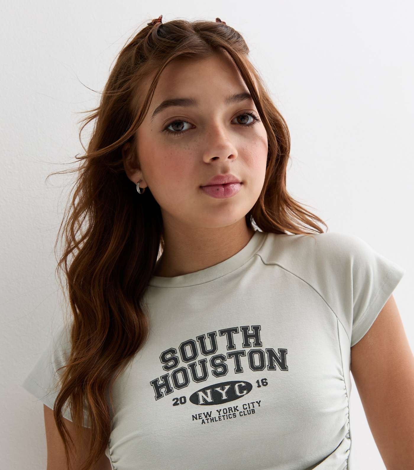 Girls Pale Grey South Houston Logo Ruched Raglan T-Shirt Image 2