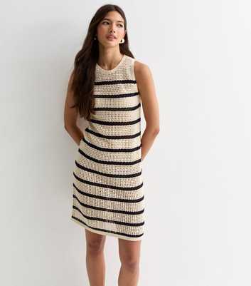 JDY Off White Striped Open-Knit Dress