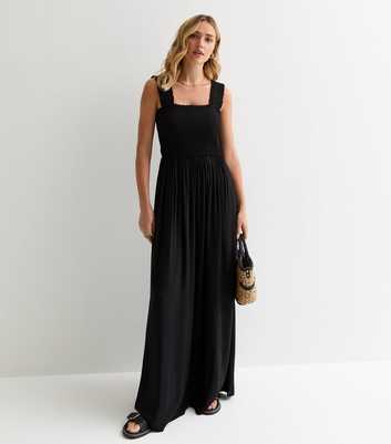 JDY Black Shirred-Bodice Sleeveless Maxi Dress