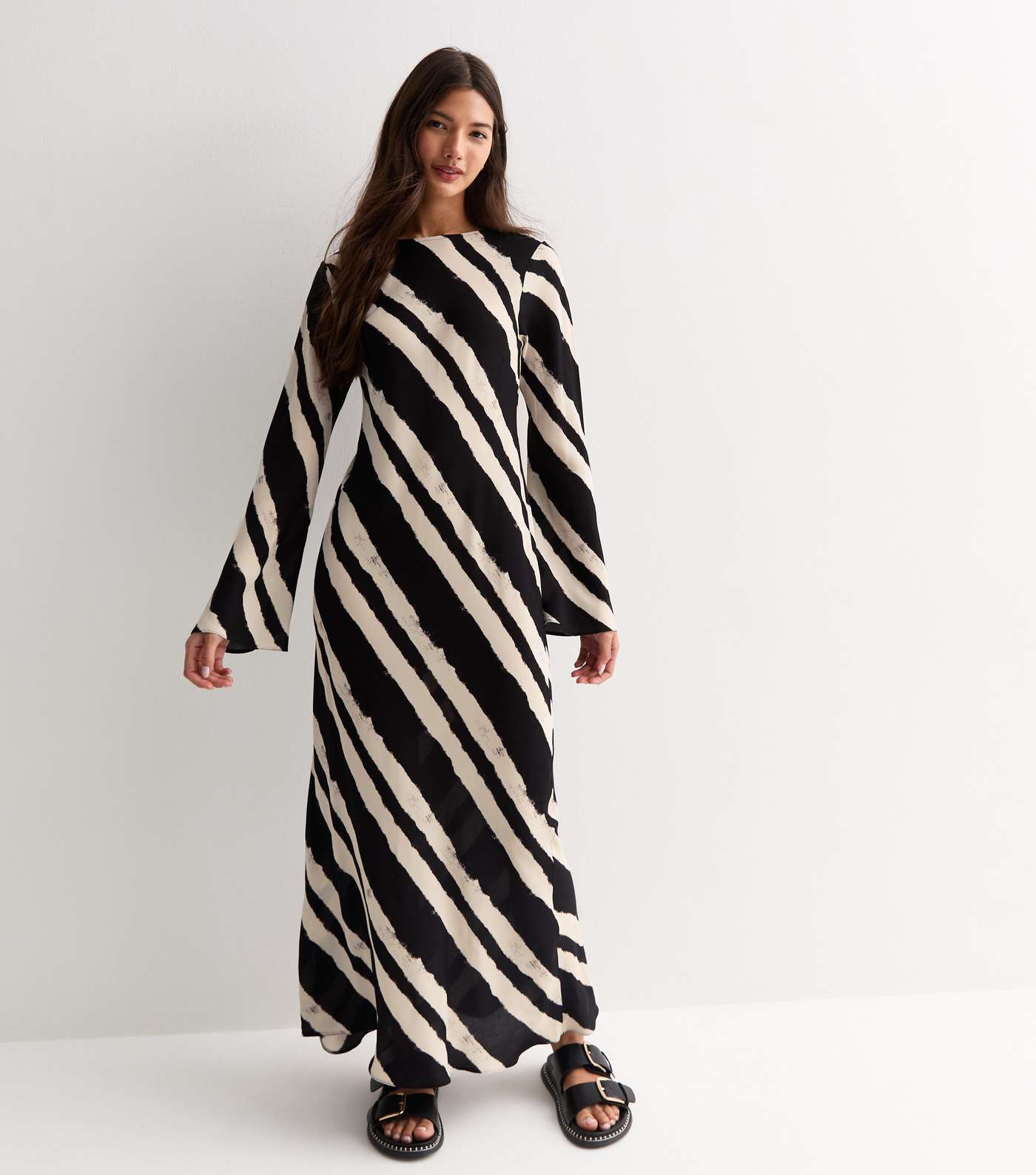 Black Diagonal Stripe Maxi Dress Image 3