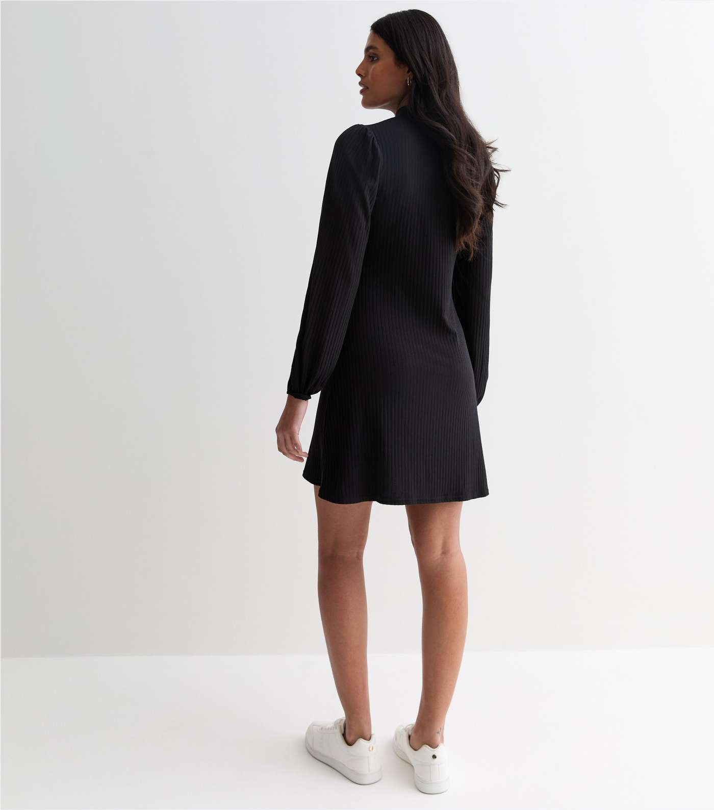Black Ribbed Jersey High Neck Mini Dress Image 4