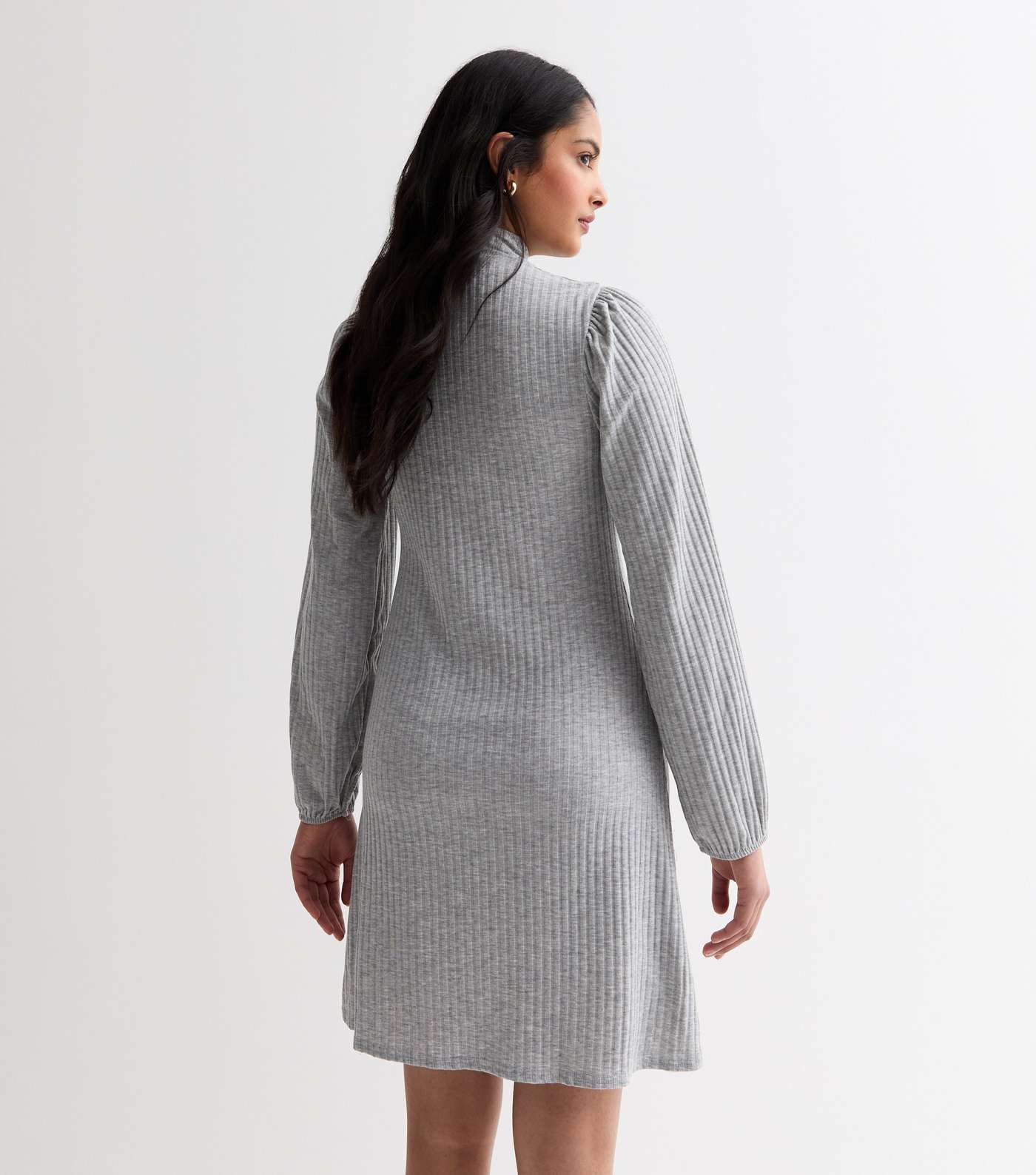 Grey Ribbed Jersey High Neck Mini Dress Image 4