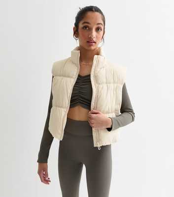 Girls Off White Hooded Crop Puffer Gilet 