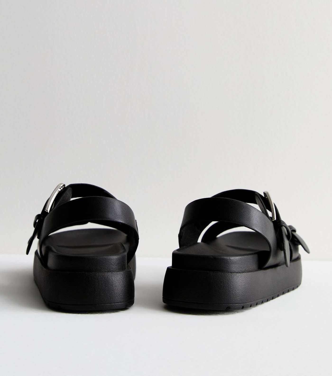 Black Leather-Look Slingback Buckle Chunky Sandals Image 3