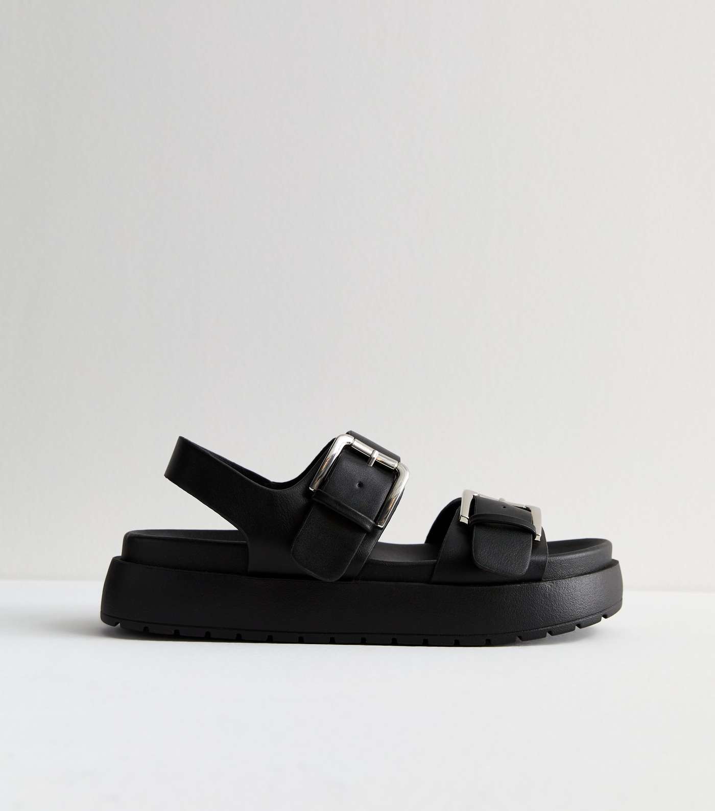 Black Leather-Look Slingback Buckle Chunky Sandals Image 5