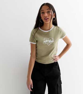 Girls Cotton Olive Rule Breaker Logo T-Shirt