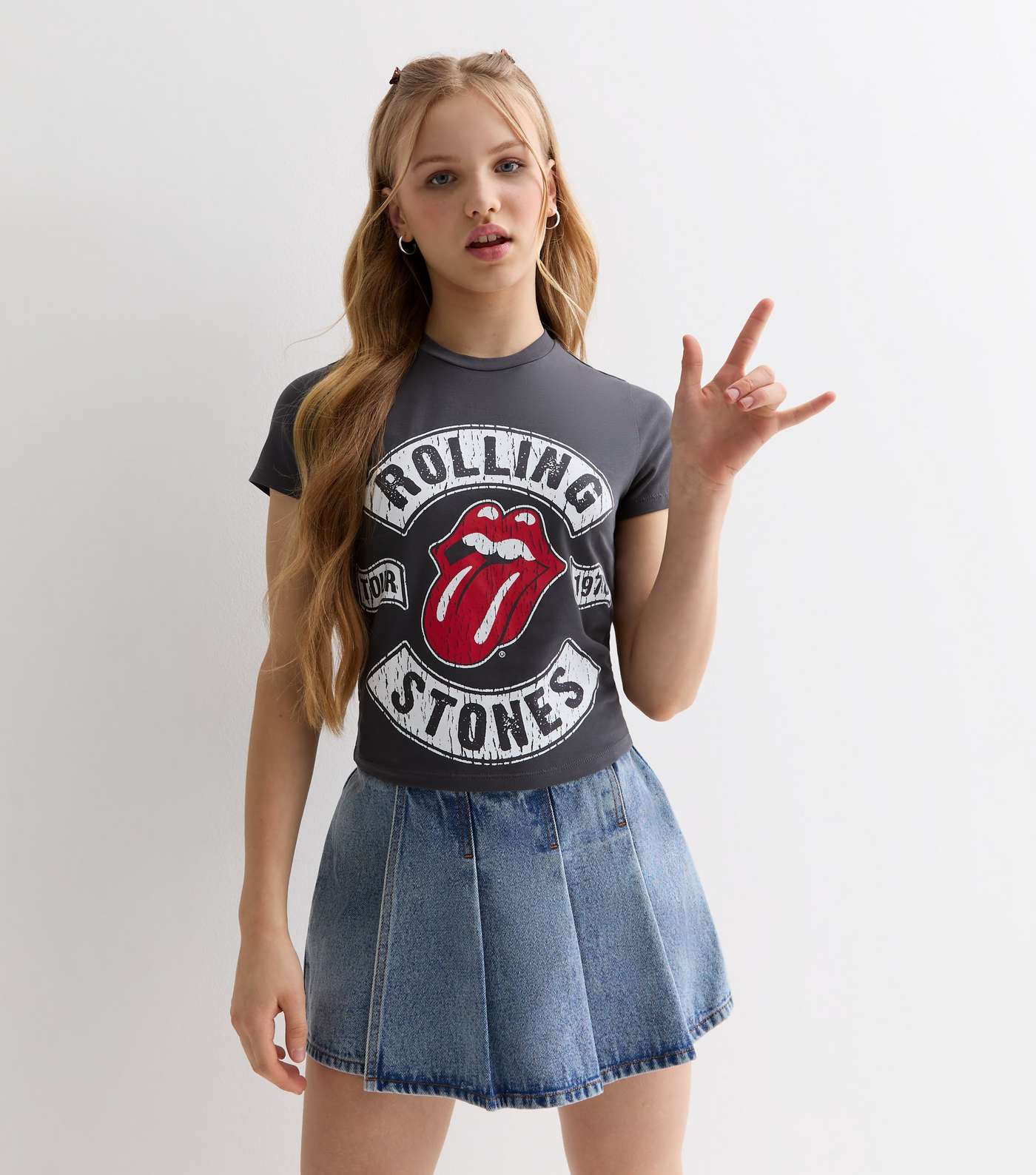 Girls Dark Grey Rolling Stones Logo T-Shirt Image 4