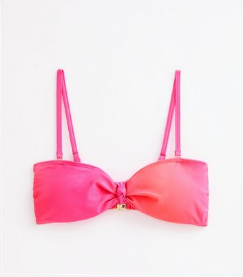 Pink Knot-Front Ombré-Print Bandeau Bikini Top New Look