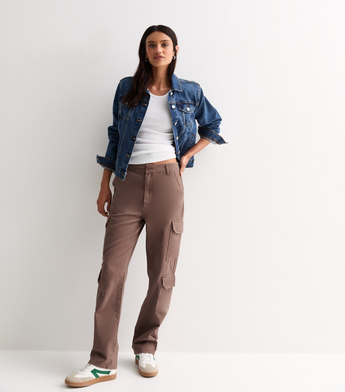 Women's Brown Denim Straight Leg Cargo Trousers New Look