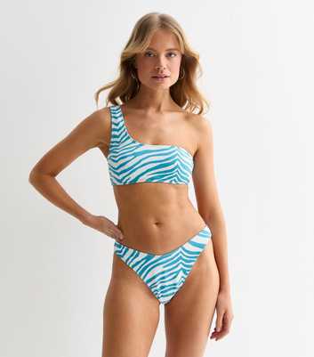 Blue Zebra Print V Front Bikini Bottoms