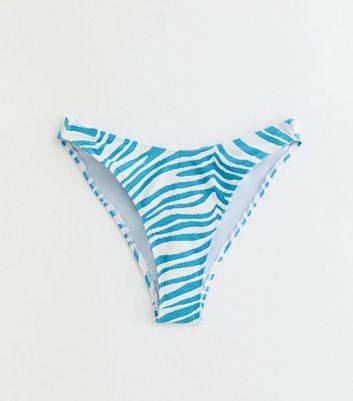 Blue Zebra Print V Front Bikini Bottoms New Look