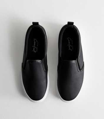 Wide Fit Black Leather-Look Slip On Plimsole Trainers