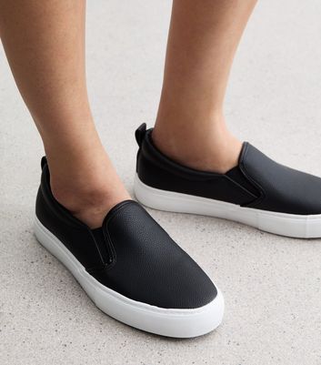 Black leather slip on trainers online