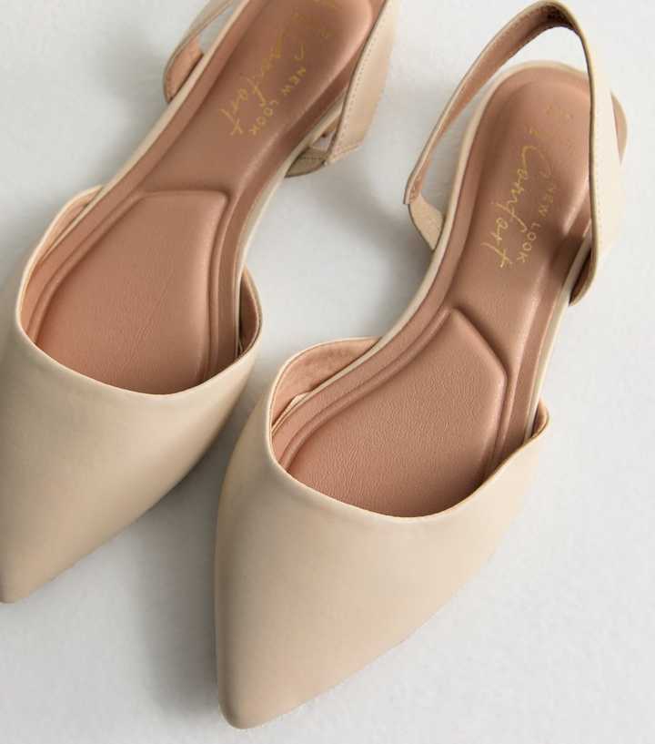 Wide Fit Off White Pointed-Toe Slingback Flats