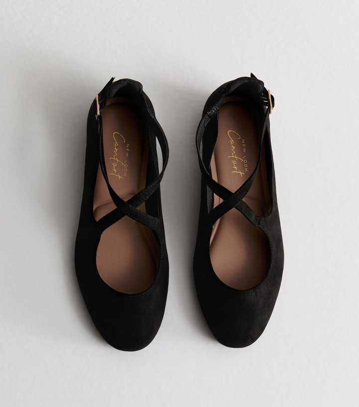 Wide Fit Black Strappy Ballet Flats | New Look