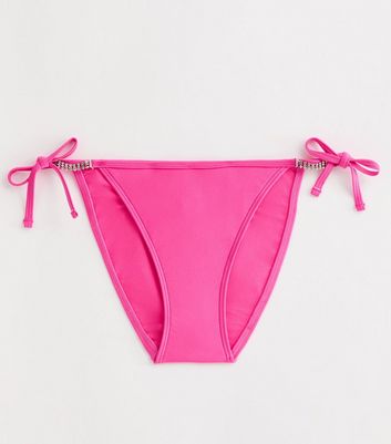 Pink Diamante Side-Tie Bikini Bottoms New Look