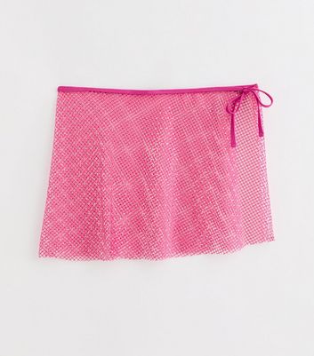 Bright Pink Mesh Diamanté Sarong New Look