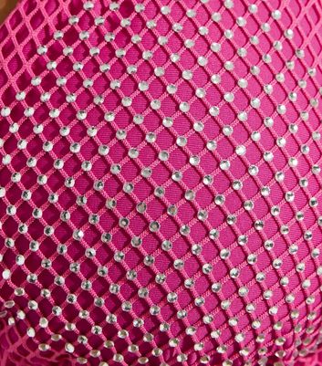 Bright Pink Diamanté Mesh Triangle Bikini Top New Look