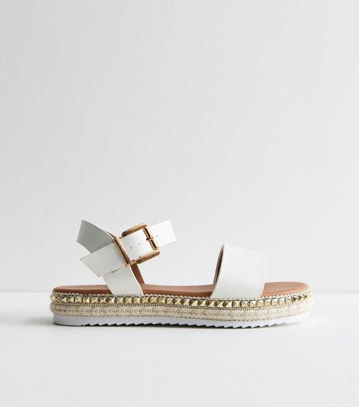 Wide Fit White Embellished 2 Part Sandals