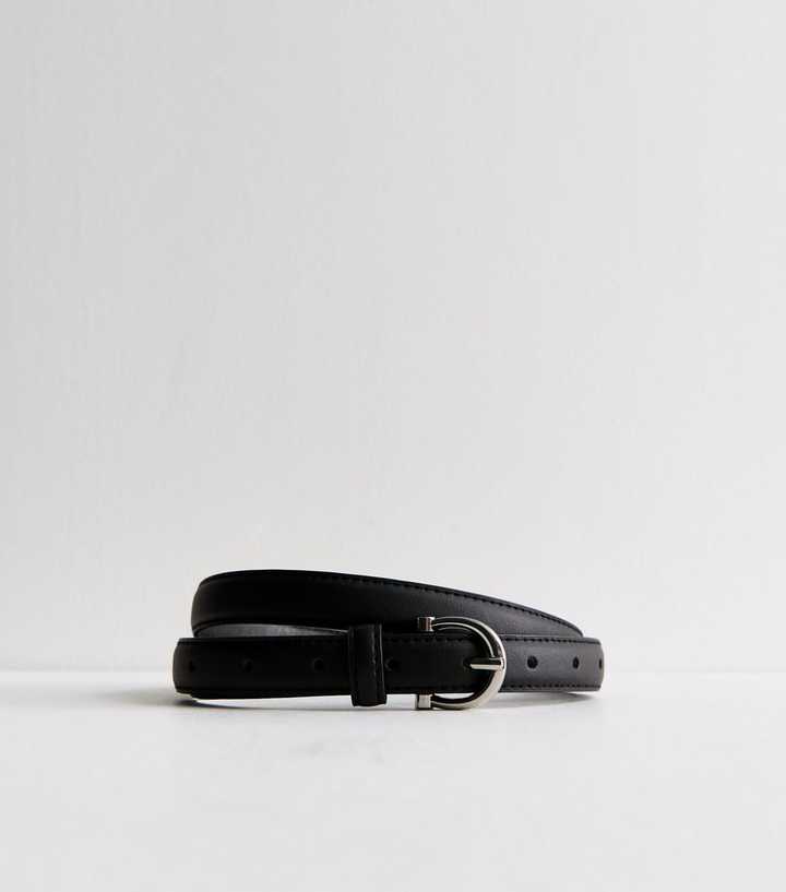 Black Leather-Look Skinny Belt