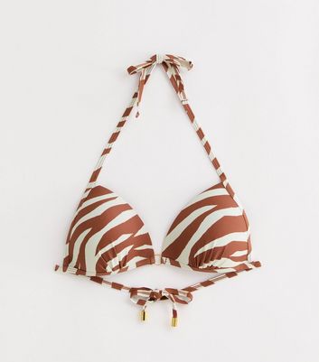 Brown Zebra Print Moulded Triangle Bikini Top New Look