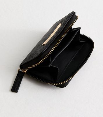 Black Leather Look Zip Around Purse New Look