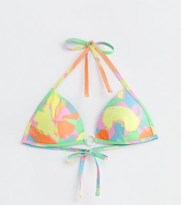 Multicoloured Abstract Print Triangle Bikini Top New Look