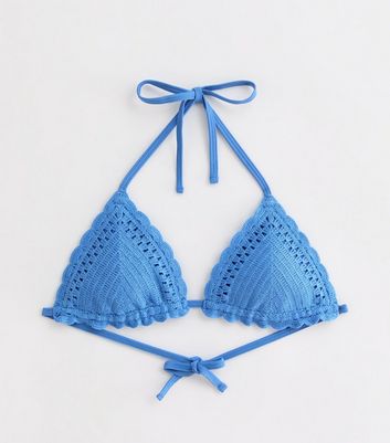 Blue Crochet Triangle Bikini Top New Look