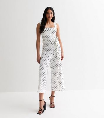 White Polka Dot Crop Jumpsuit New Look