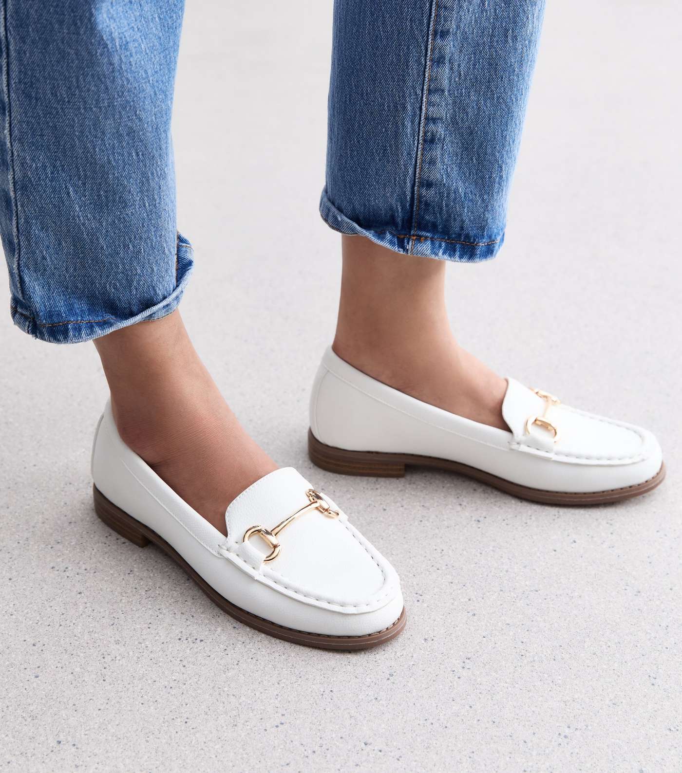 White Leather-Look Snaffle Trim Loafers Image 2