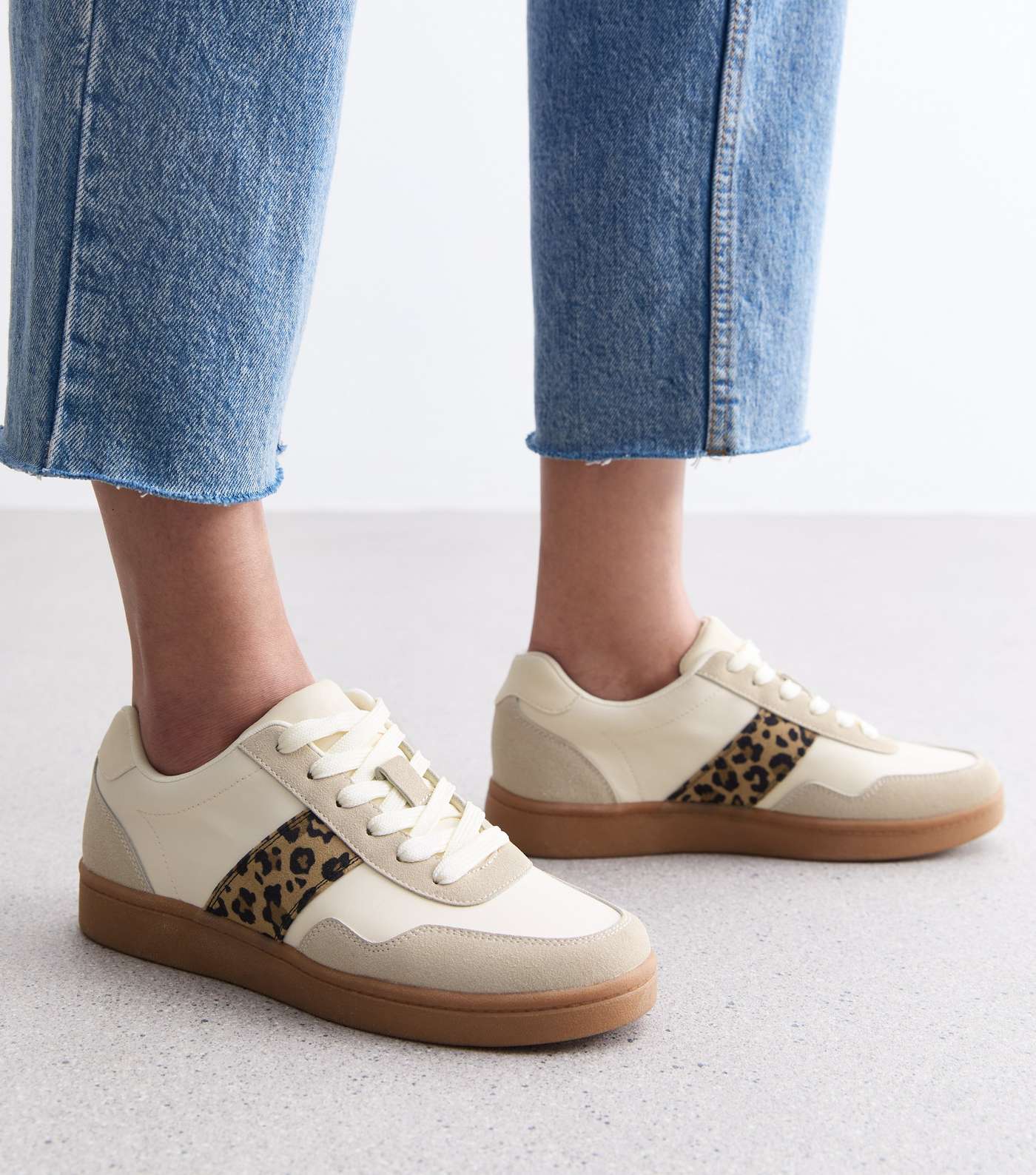 Off White Leopard Print Trim Chunky Trainers Image 2