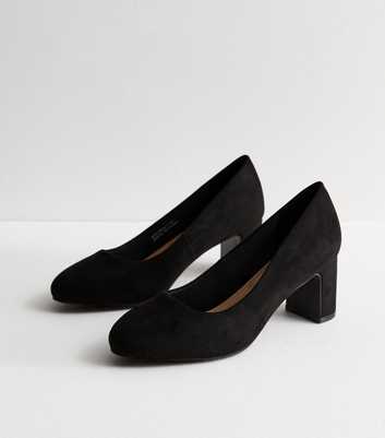 Extra Wide Fit Black Suedette Block Heel Court Shoes