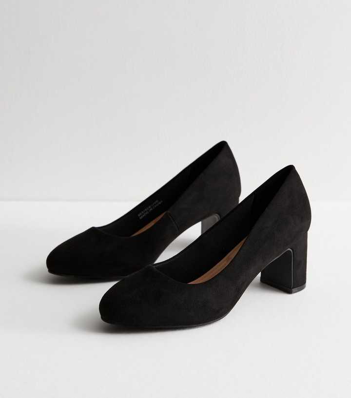 Extra Wide Fit Black Suedette Block Heel Court Shoes | New Look