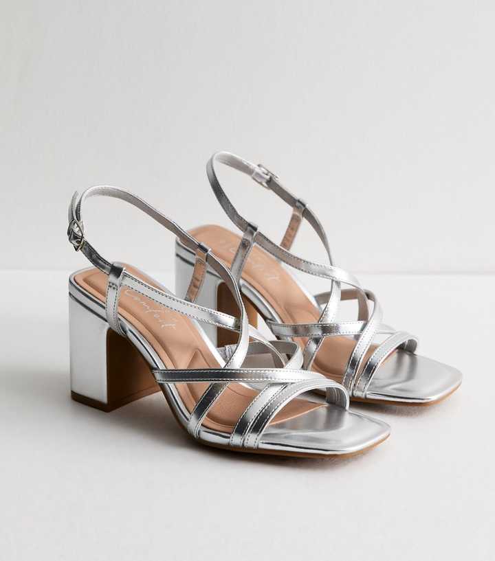 Wide Fit New Look Chaussures Silver Wide Fit Multi Strap Block