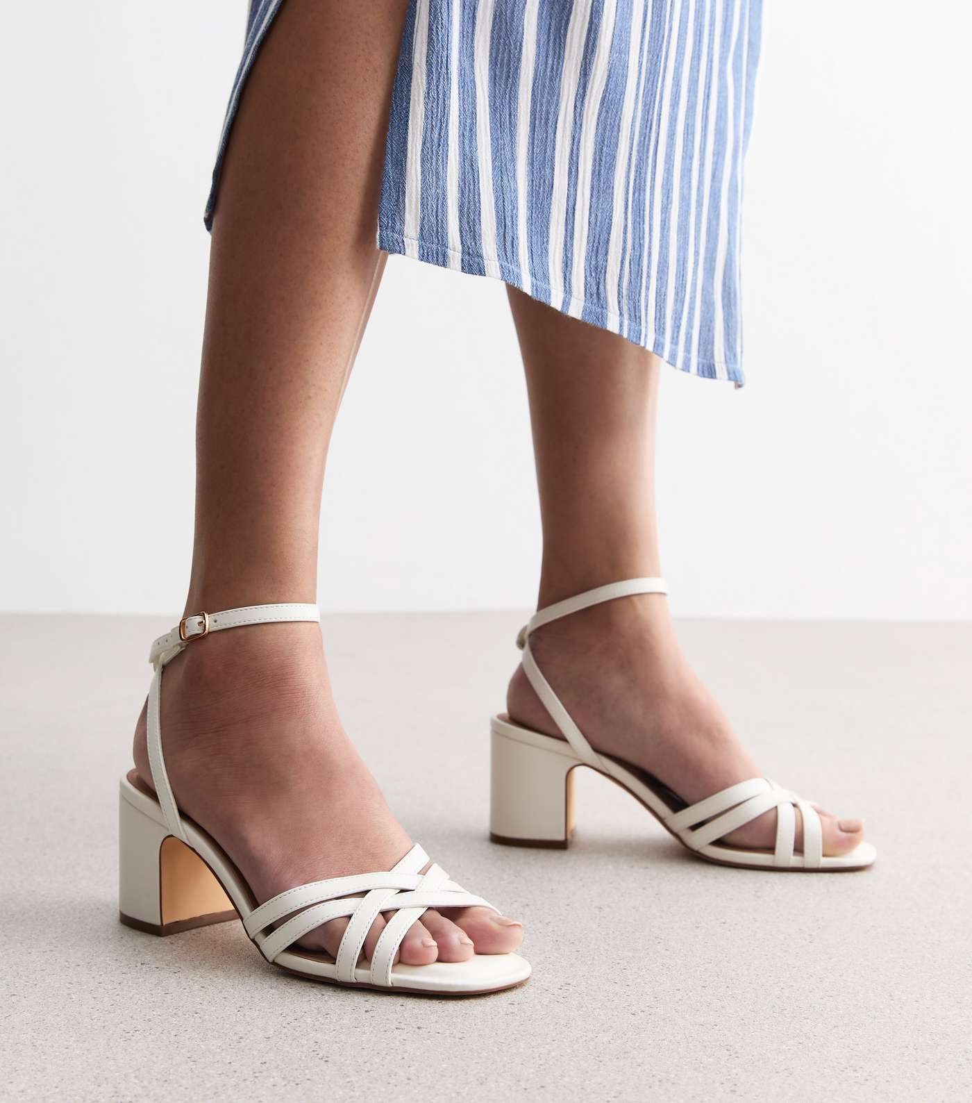 White Leather-Look Strappy Block Heel Sandals Image 2