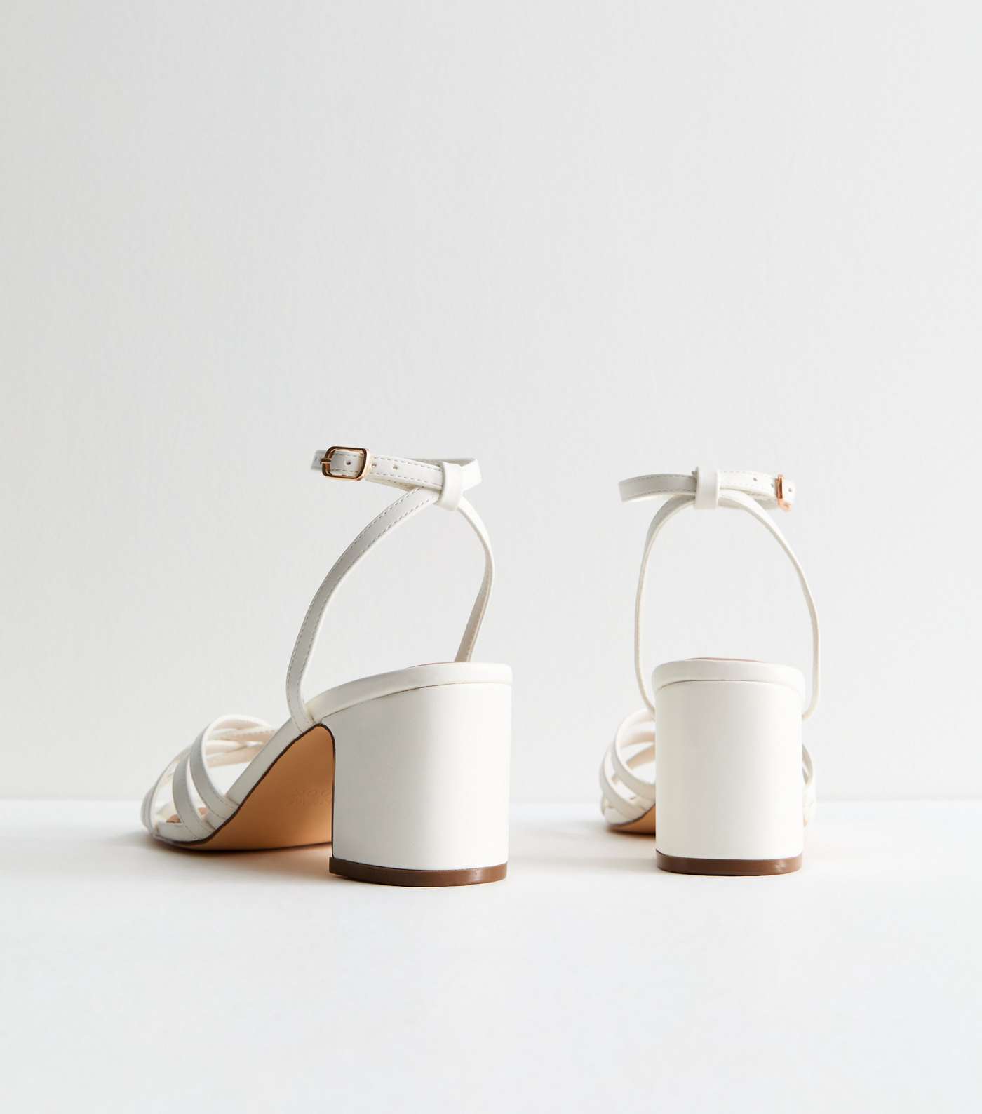 White Leather-Look Strappy Block Heel Sandals Image 4