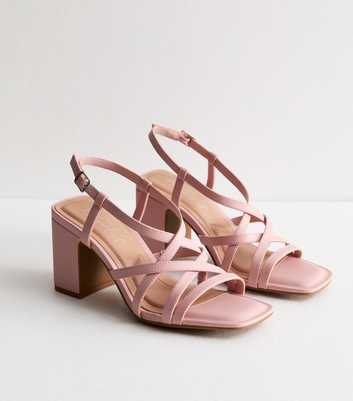 Pink Wide Fit Multi Strap Block Heel Sandals 