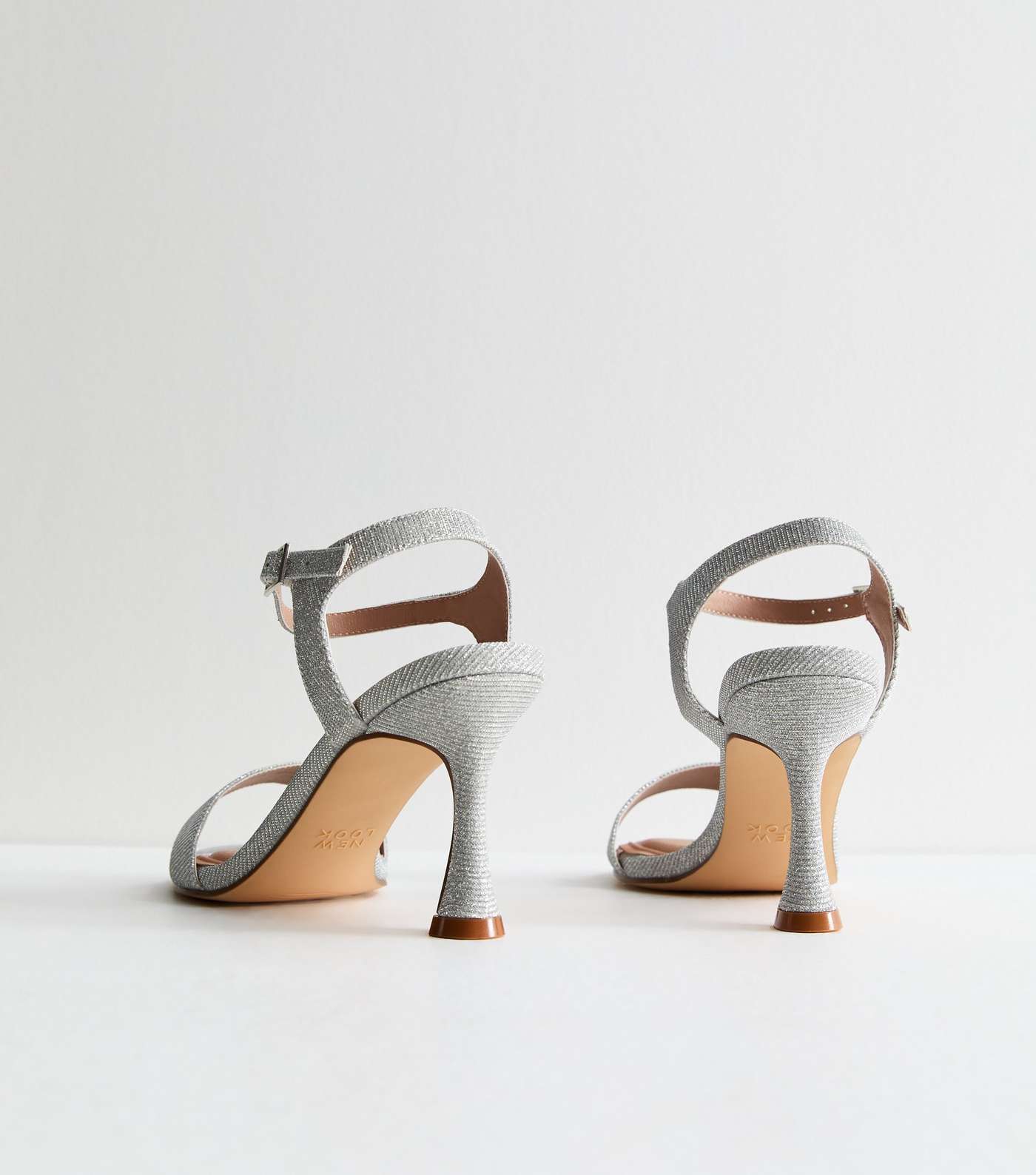 Silver Shimmer 2 Part Stiletto Heel Sandals Image 4