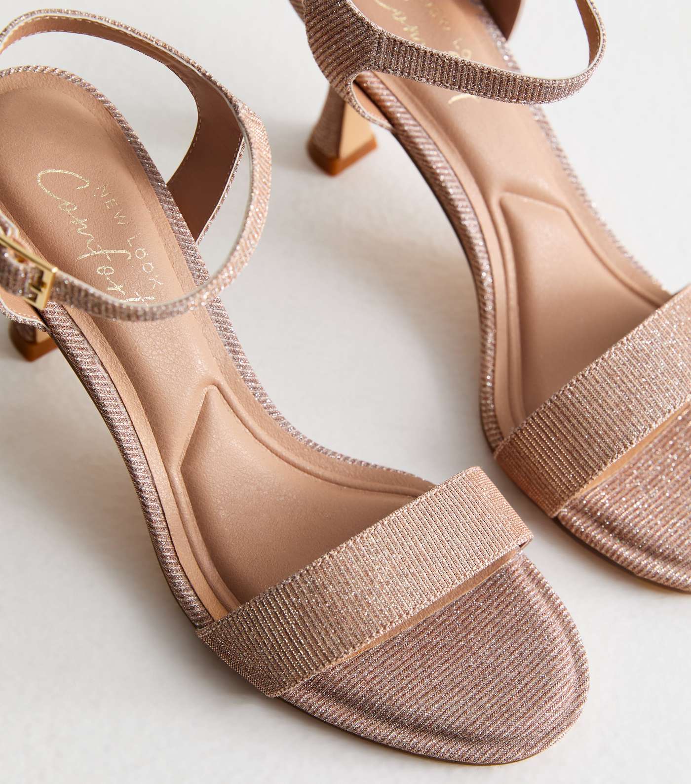 Rose Gold Shimmer 2 Part Stiletto Heel Sandals Image 3